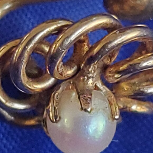 Vtg Signed Tru-Kay Earrings 12K Gold-filled Spiral Swirl Natural Pearl Classic - Picture 6 of 10